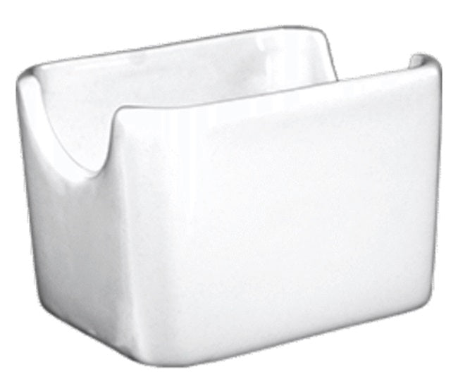 International Tableware CH225-02 European White Rolled Edge China Sugar Packet Holder / Sugar Caddy 3-3/8" x 2-3/8"H - 36/cs