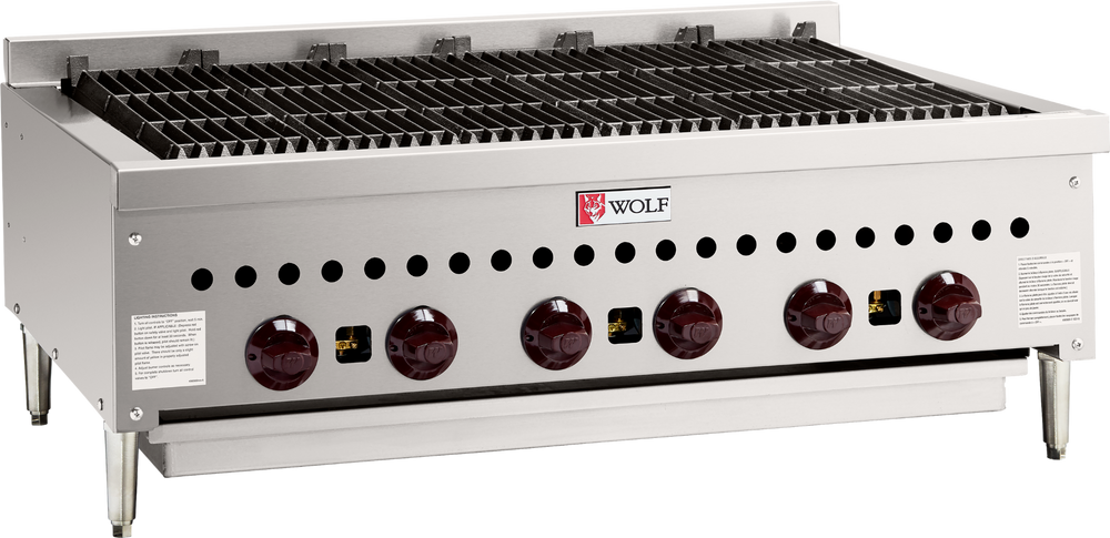 Wolf SCB36CN-1 - Countertop Low Profile Radiant Gas Charbroiler w/ 6 Burners 36" NG - 87,000 BTU