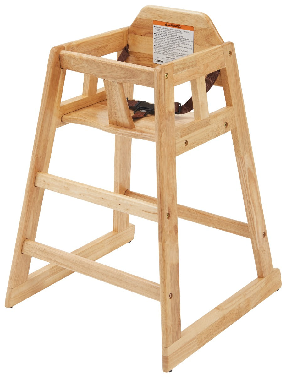 Winco CHH-101 Stackable Rubber Wood High Chair with Buckle Strap 29-1/4"H - Natural - Unassesmbled