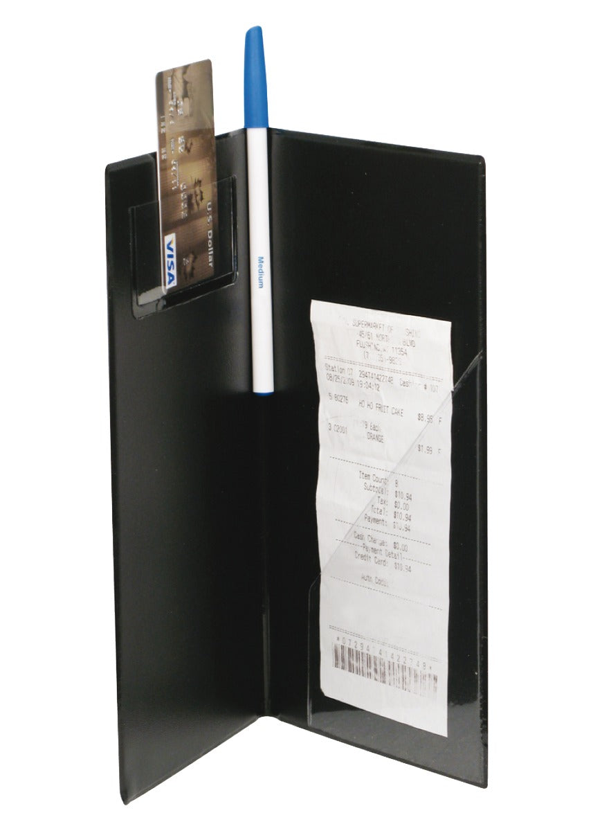 Winco CHK-1K "Thank you" Guest Check Holder with 2 Inside Pockets & Grooved Spine for Pen 5-1/2" x 10" - Black