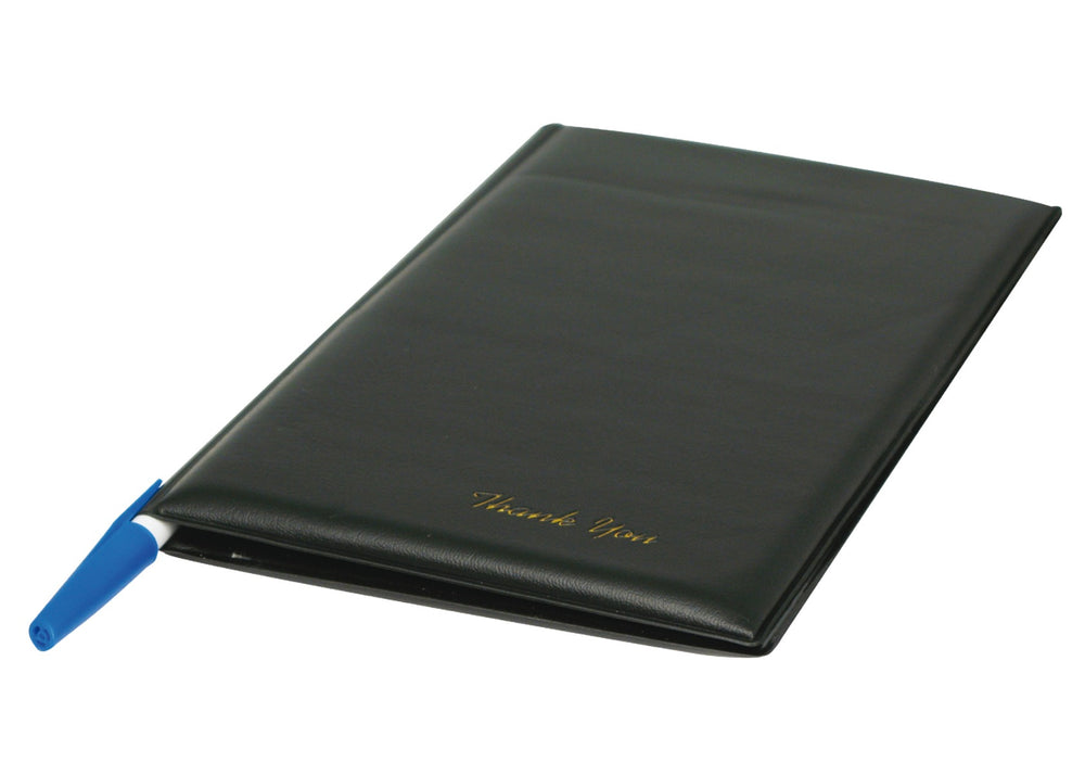 Winco CHK-1K "Thank you" Guest Check Holder with 2 Inside Pockets & Grooved Spine for Pen 5-1/2" x 10" - Black