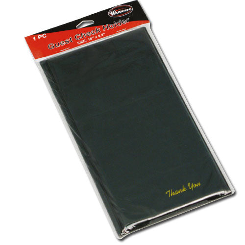 Winco CHK-1K "Thank you" Guest Check Holder with 2 Inside Pockets & Grooved Spine for Pen 5-1/2" x 10" - Black