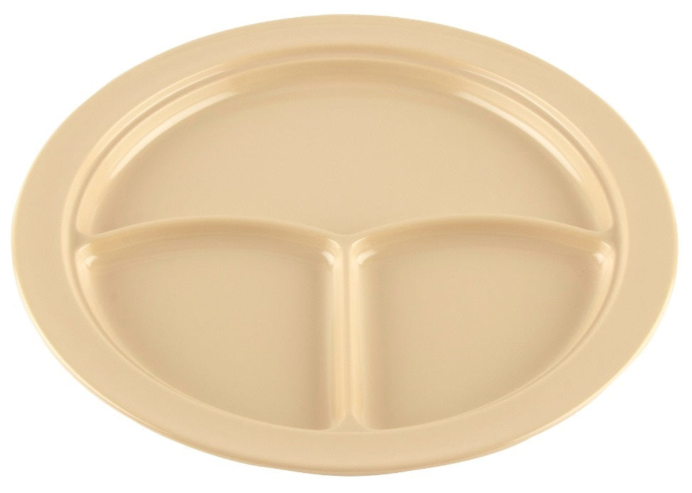 GET CP-531-T SuperMel Melamine 3-Compartment Plate 10" - Tan - 12/Case