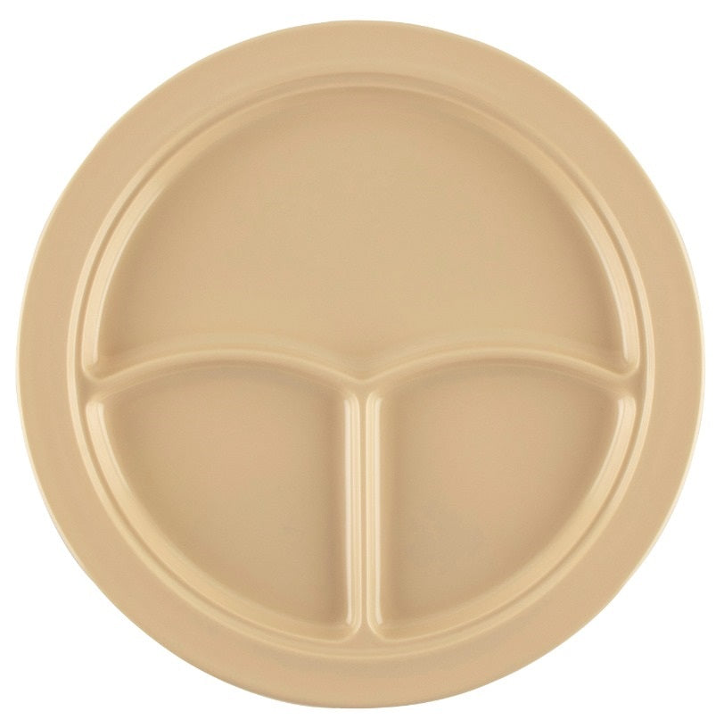 GET CP-531-T SuperMel Melamine 3-Compartment Plate 10" - Tan - 12/Case