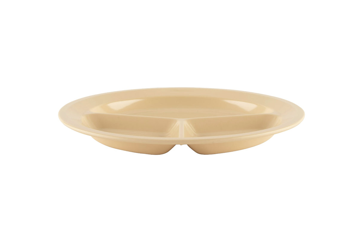 GET CP-532-T SuperMel Melamine 3-Compartment Plate 11" - Tan - 12/Case