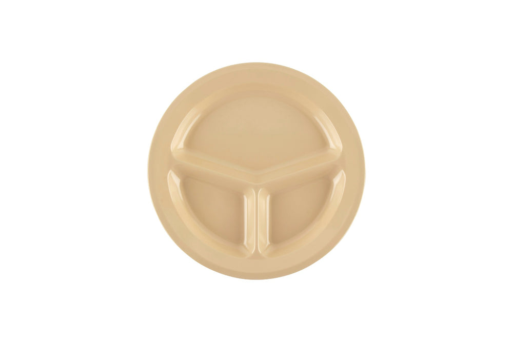 GET CP-532-T SuperMel Melamine 3-Compartment Plate 11" - Tan - 12/Case