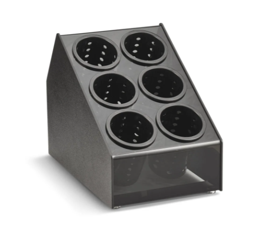 Vollrath CTFWH-6B 6 Cylinder Flatware Holder - 10 1/8" x 14 7/8" x 14 1/8", Plastic, Black