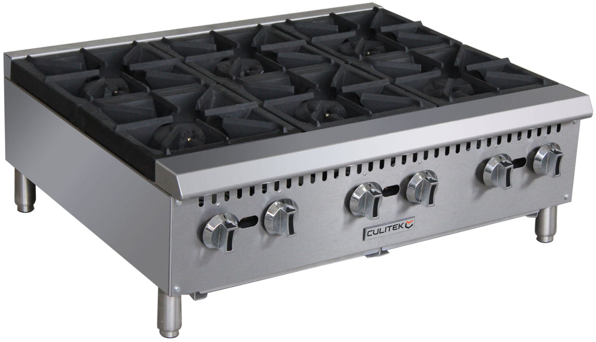 Culitek CULCTH36NG SS-Series Countertop Natural Gas Hotplate w/ 6 Burners 36" - 150,000 BTU
