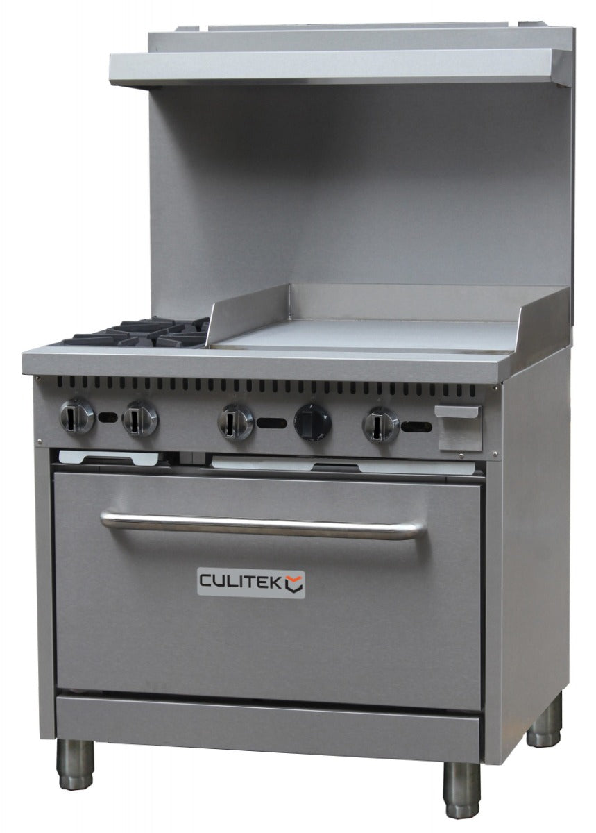 Culitek CULGR3624GNG SS-Series Natural Gas Range with 2 Burners, 24" Griddle and Standard Oven 36" - 130,000 BTU