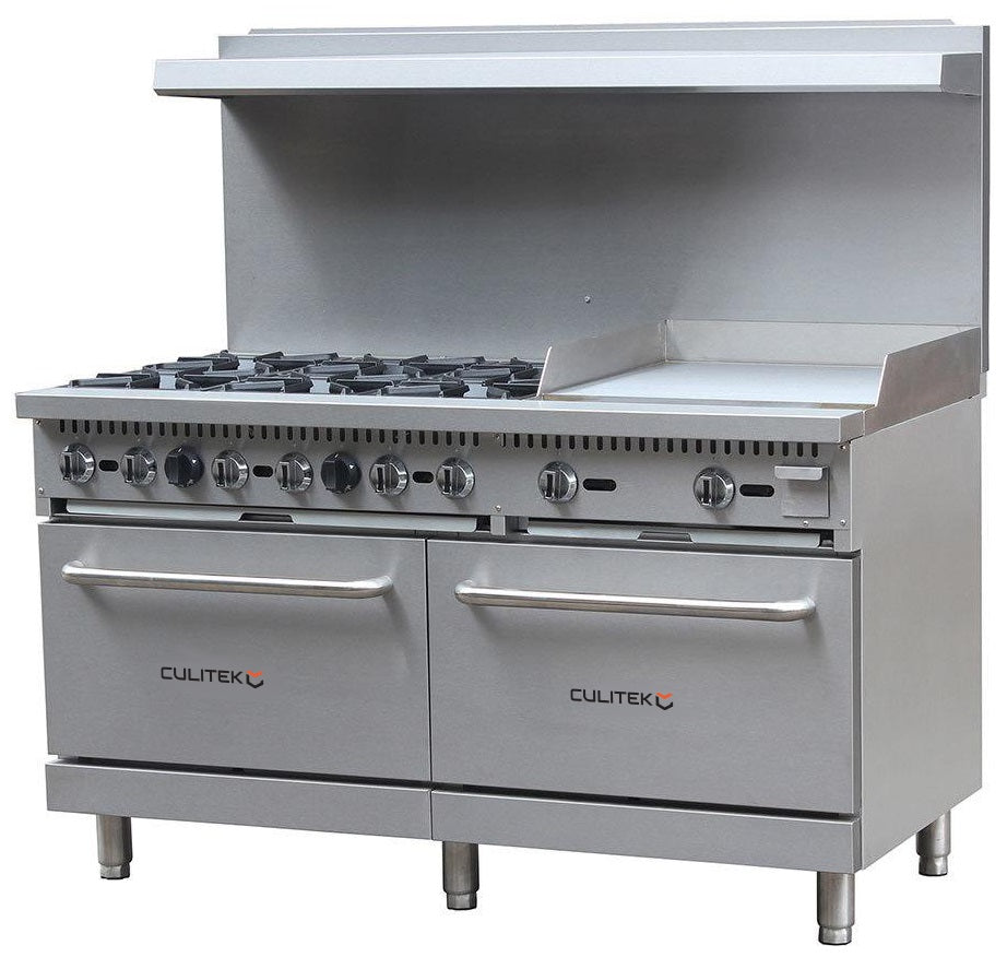 Culitek CULGR6024GNG SS-Series Natural Gas Range with 6 Burners, 24" Griddle and 2 Standard Ovens 60" - 280,000 BTU