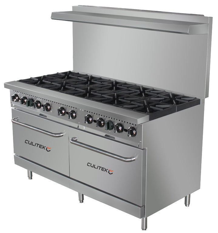 Culitek CULGR60NG SS-Series Natural Gas Range with 10 Burners and 2 Standard Ovens 60" - 360,000 BTU
