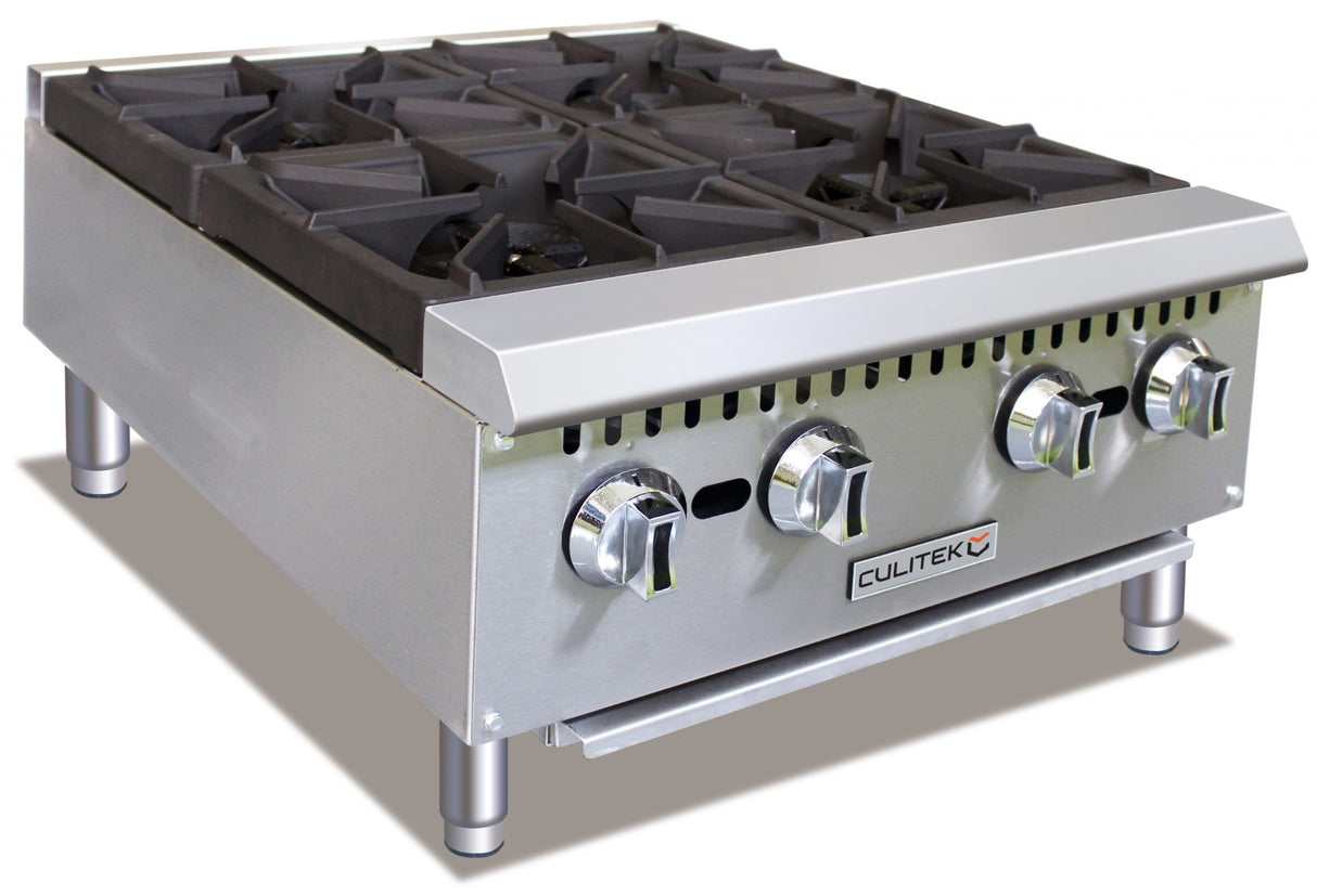 Culitek CULCTH24NG 24 inch countertop natural gas hotplate with four burners and stainless steel construction