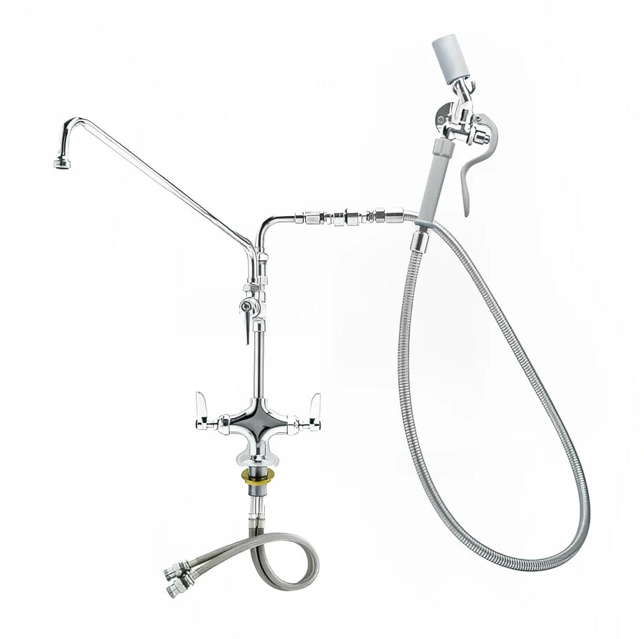 Vulcan DBPTYTS WSHDWN Double Pantry Deck Mount Faucet with Backflow Preventer, 16" Swing Spout, Washdown Hose, and Wall Hook