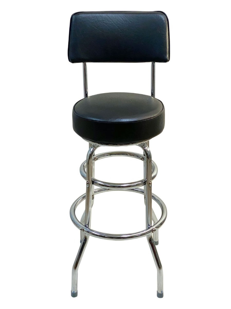 AAA Furniture Wholesale DRB/BACK BLK Swivel Seat Bar Stool with Back & Double Footring 41"OAH Black Vinyl