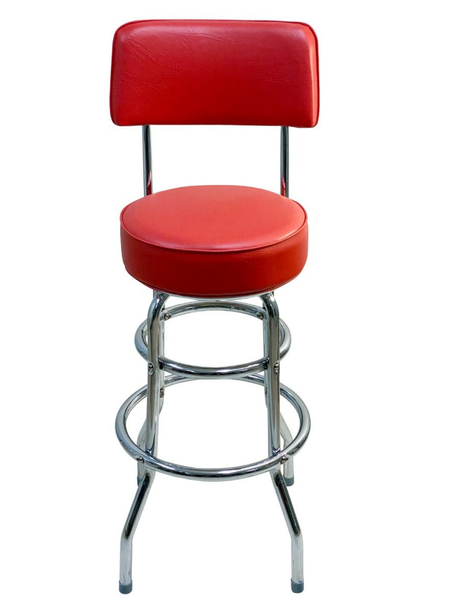 AAA Furniture Wholesale DRB/BACK RD Swivel Seat Bar Stool with Back & Double Footring 41"OAH Red Vinyl