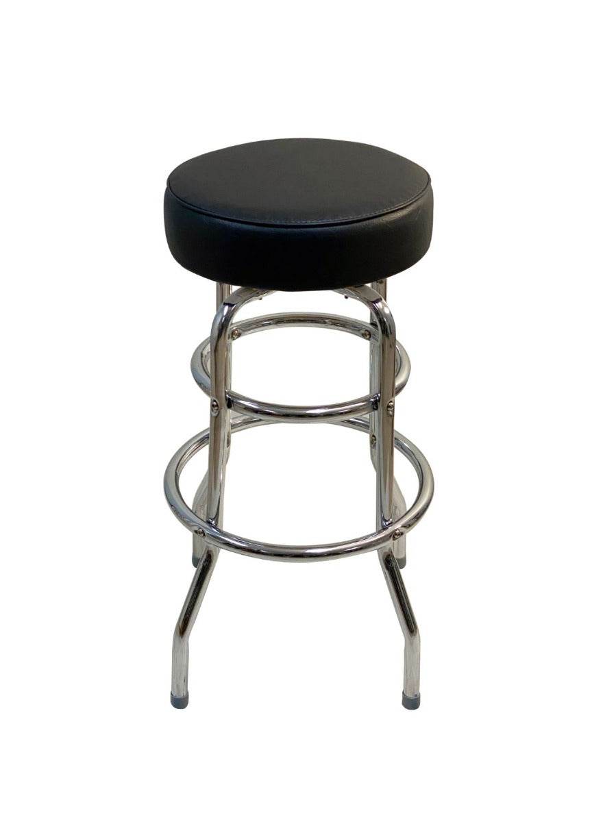 AAA Furniture Wholesale DRB/BUTTON/BLK Swivel Backless Button Bar Stool with Double Footring 29"H - Black Vinyl