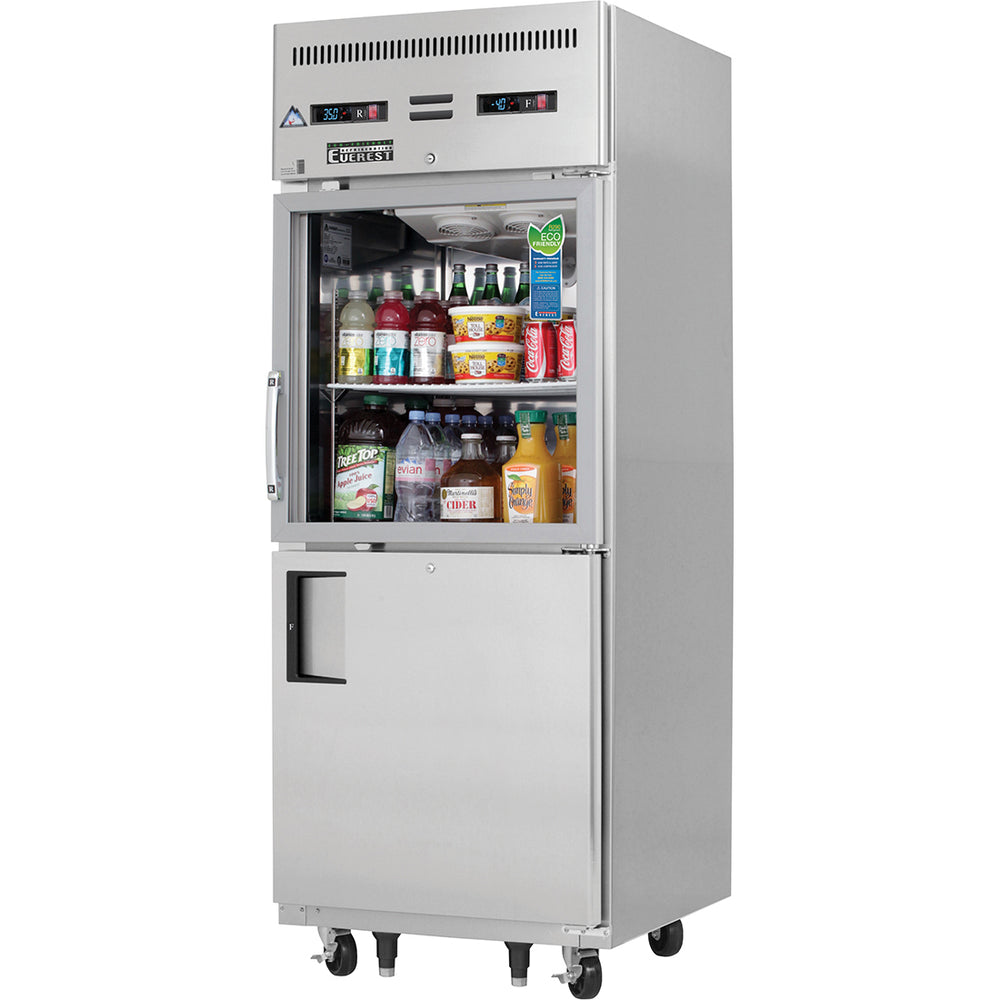 Everest Refrigeration EGSDH2 1-Section One Glass/One Solid Half Door Reach-In Dual Temp Refrigerator/Freezer Combo 30" - 115V