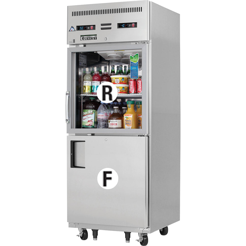 Everest Refrigeration EGSDH2 1-Section One Glass/One Solid Half Door Reach-In Dual Temp Refrigerator/Freezer Combo 30" - 115V