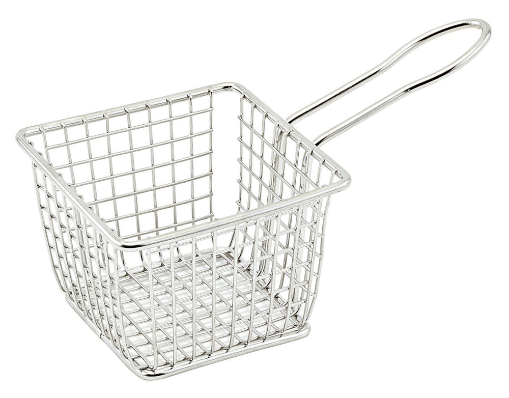 Winco FBM-443S Stainless Steel Square Single Serving Mini Fry Basket 4" x 4" x 3"H - 12/Case