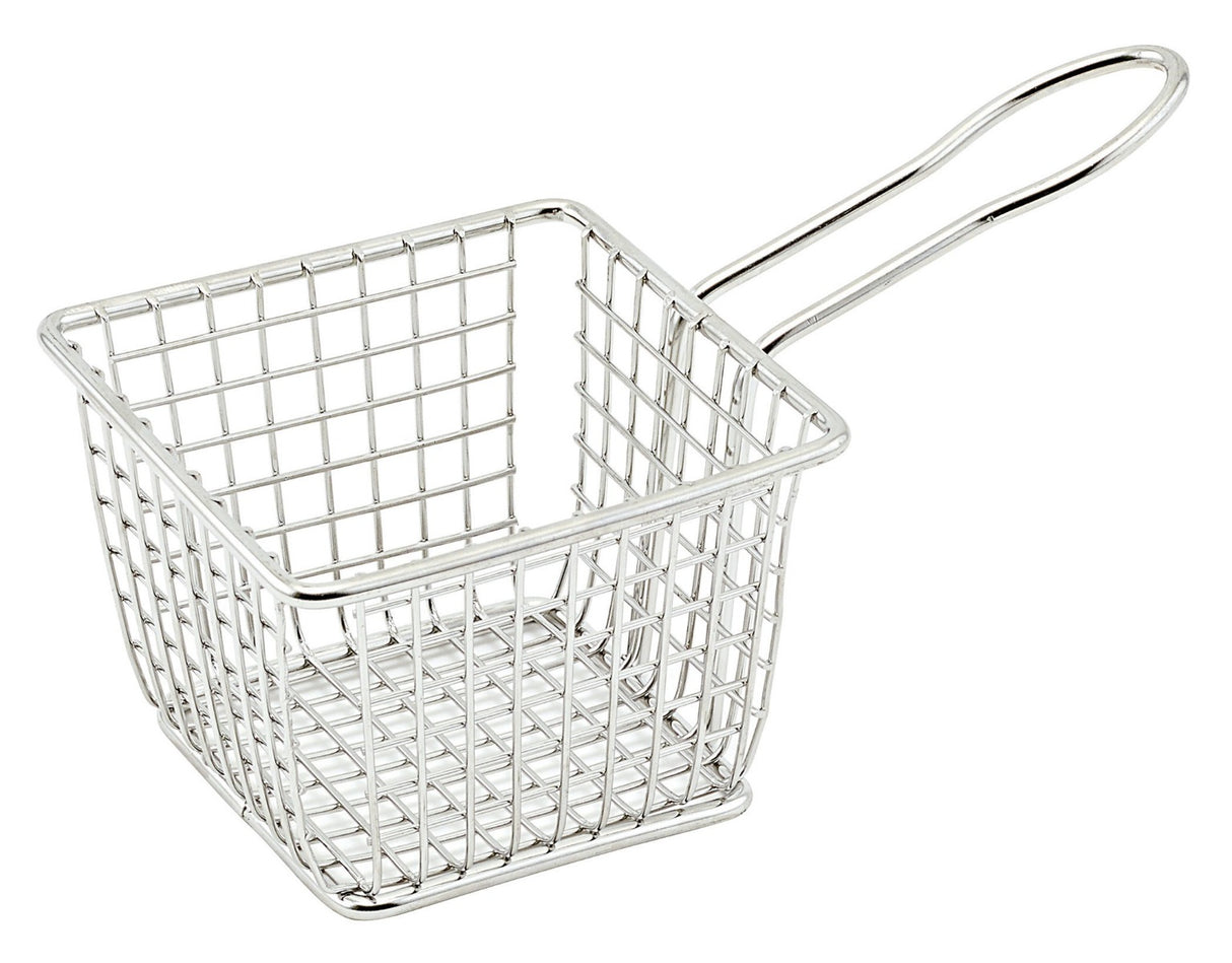 Winco FBM-443S Stainless Steel Square Single Serving Mini Fry Basket 4" x 4" x 3"H - 12/Case