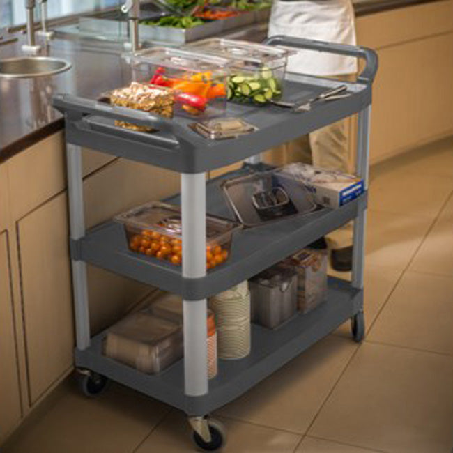 Rubbermaid FG342488PLAT 3 Shelf Utility Cart / Bus Cart 33" x 18" x 37"H - Platinum - 200 lb. Capacity