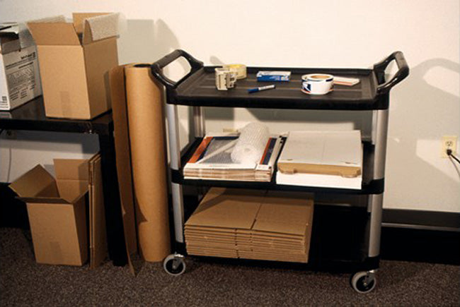 Rubbermaid FG409100BLA Xtra 3 Shelf Utility Cart / Bus Cart 40" x 20" x 37"H - Black - 300 lb. Capacity