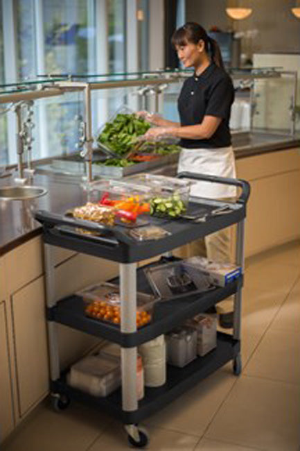 Rubbermaid FG409100GRAY Xtra 3 Shelf Utility Cart / Bus Cart 40" x 20" x 37"H - Gray - 300 lb. Capacity