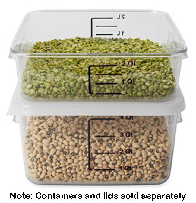 Rubbermaid FG630400CLR Space Saving Plastic Square Food Storage Container with Liter and Qt. Gradations 4 Qt - Clear