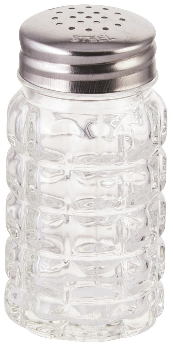 Winco G-118 Classic Glass Salt & Pepper Shaker with Stainless Steel Flat Top 2 oz. - 12/Case