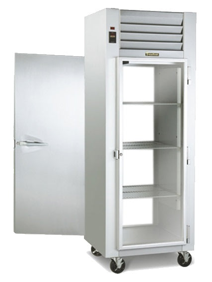 Traulsen G16015P 1-Section Left Hinged 1 Solid Full Door Front / Right Hinged 1 Glass Full Door Rear Pass-Thru Refrigerator 30" - 25.9 cu. ft. - 115v