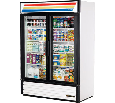 True GDM-49-HC~TSL01-WHT White 2 Glass Swing Door Refrigerated Merchandiser 54" - 49 Cu. Ft.- 115v