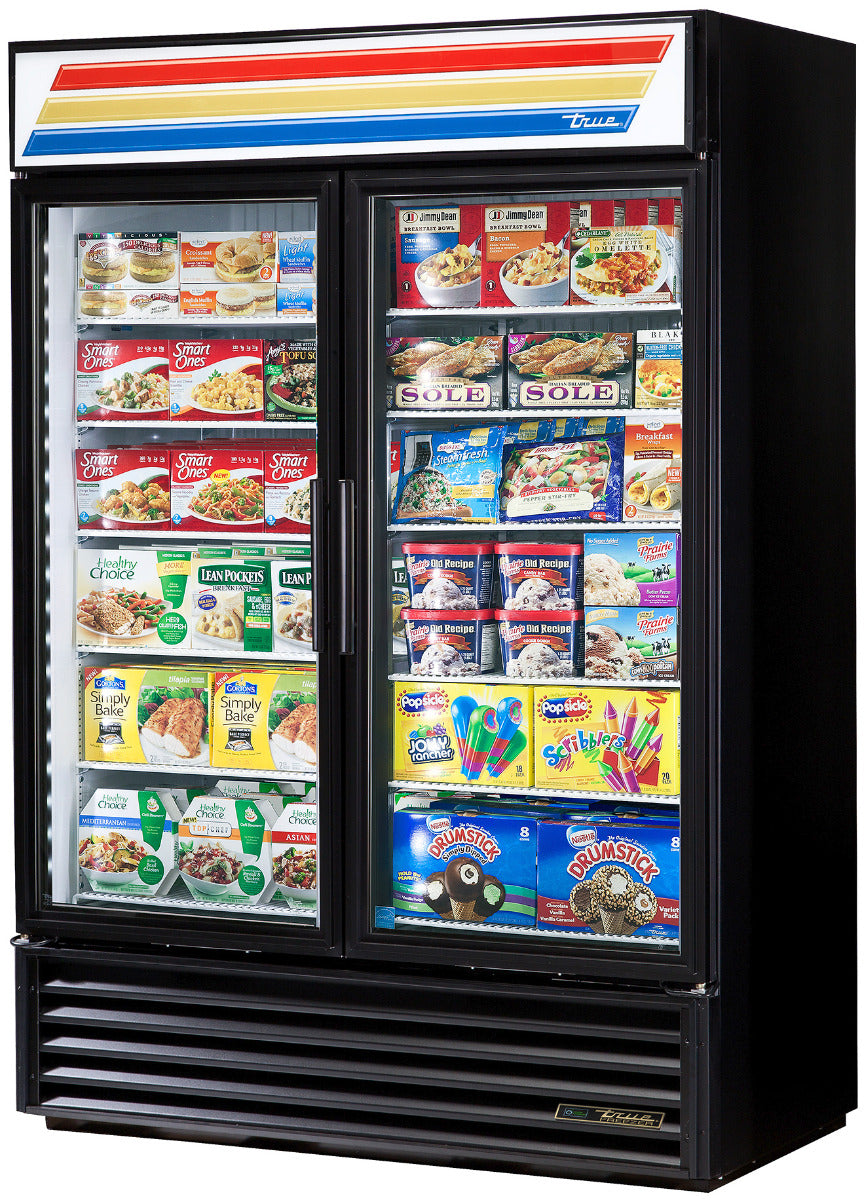 True GDM-49F-HC~TSL01 Black 2 Glass Swing Door Merchandiser Freezer 54" - 49 cu. ft. - 115v