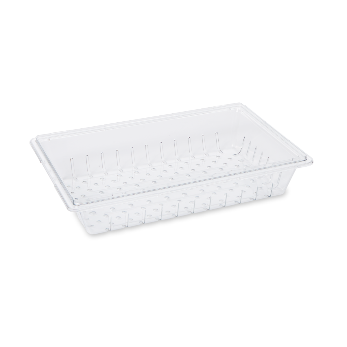 Rubbermaid FG330300CLR Polycarbonate Food / Tote Box Colander/Drain Tray 26"L x 18"W x 5"H - Clear