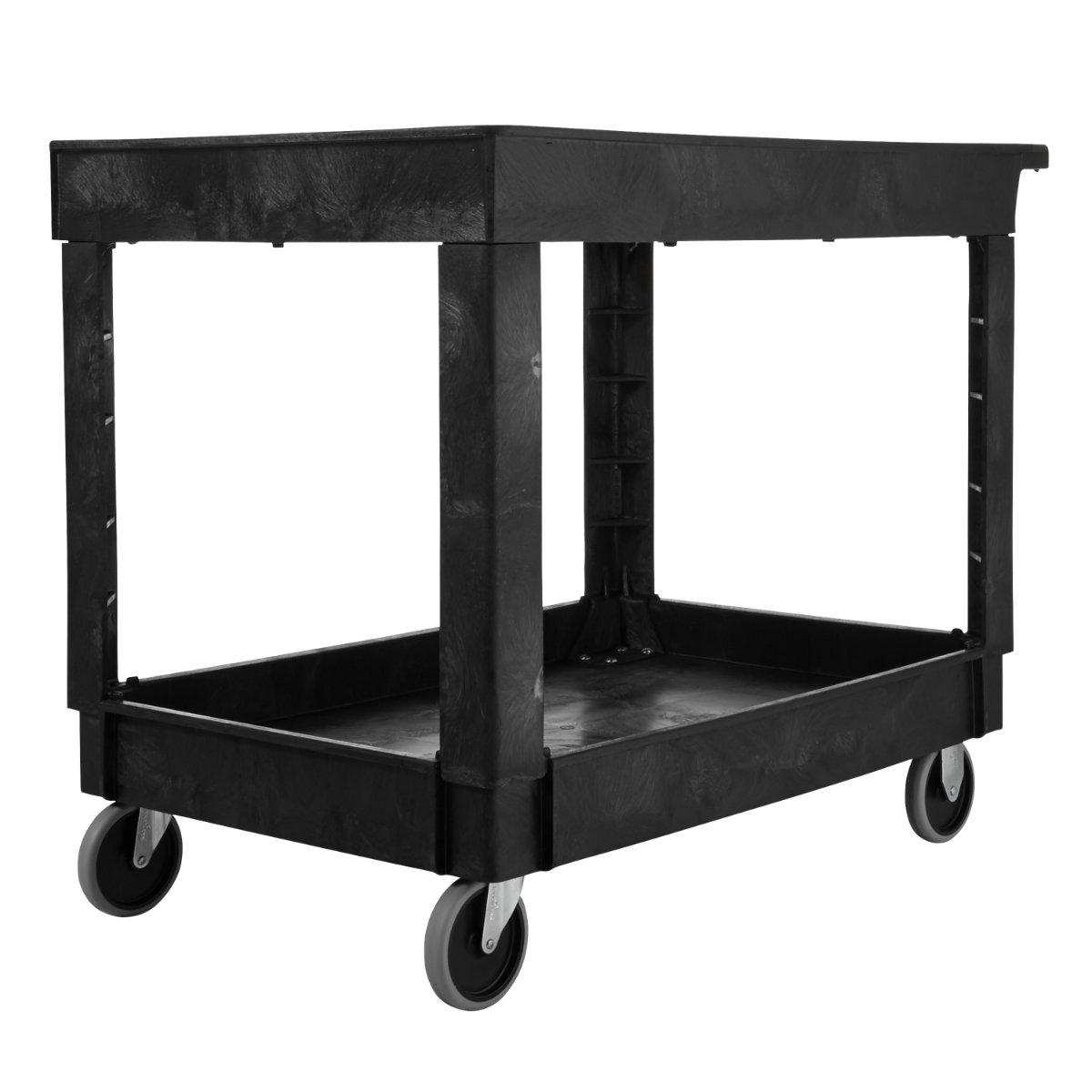 Rubbermaid FG9T6700BLA 500 lb. Medium 2 Shelf Heavy-Duty Utility Cart with Lipped Shelf 40" x 25" x 32"H - Black