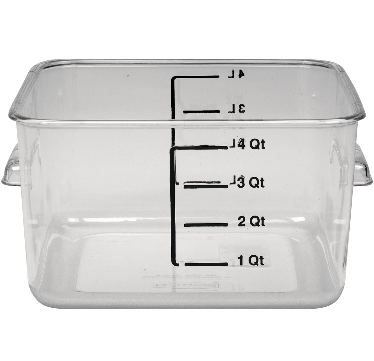 Rubbermaid FG630400CLR Space Saving Plastic Square Food Storage Container with Liter and Qt. Gradations 4 Qt - Clear