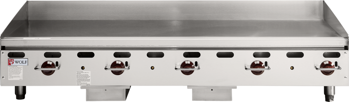 Used Restaurant Equipment - Wolf AGM60-101 Countertop Heavy Duty Natural Gas Griddle with 1" Thick Steel Plate & 5 Manual Controls 60" - 135,000 BTU