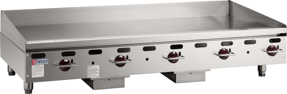 Used Restaurant Equipment - Wolf AGM60-101 Countertop Heavy Duty Natural Gas Griddle with 1" Thick Steel Plate & 5 Manual Controls 60" - 135,000 BTU