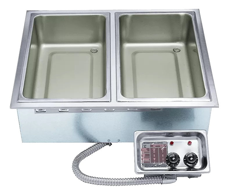 APW Wyott HFW-2S Top-Mount 2-Well Insulated Drop-In Hot Food Well with Infinite Controls and without Drain 29-1/2"W x 23-5/8"D x 9-3/4"H - Holds (2) 12" x 20" Pans - 208/240V