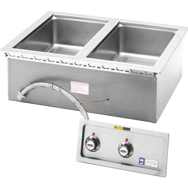 APW Wyott HFW-2S Top-Mount 2-Well Insulated Drop-In Hot Food Well with Infinite Controls and without Drain 29-1/2"W x 23-5/8"D x 9-3/4"H - Holds (2) 12" x 20" Pans - 208/240V