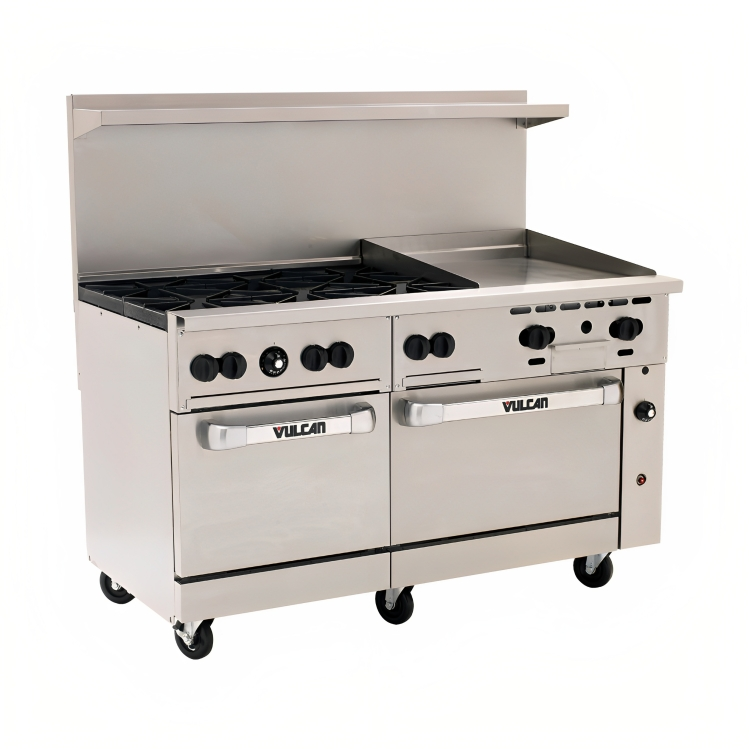 Vulcan 60SS-6B24GN Endurance Natural Gas Range with 6 Burners, 24" Griddle, & 2 Standard Ovens 60" - 278,000 BTU