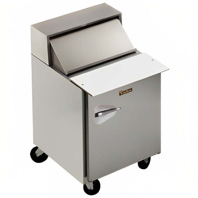 Traulsen UPT279-R-SB 1-Section 1 Right Hinged Door Refrigerated Salad/Sandwich Prep Table with Roll-Top Lid & Stainless Steel Back 27" - Holds (9) 1/6 Size Pans - 7.7 cu. ft. - 115v