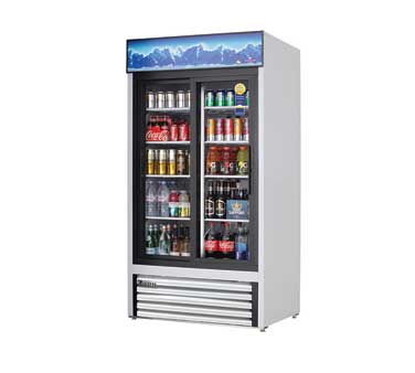 Everest Refrigeration EMGR33 White 2-Section 2 Glass Slide Door Merchandiser Refrigerator 40" - 115v