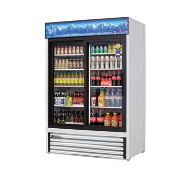Everest Refrigeration EMGR48 Merchandiser Refrigerator White with Two Glass Slide Doors Refrigerator 54" - 115V