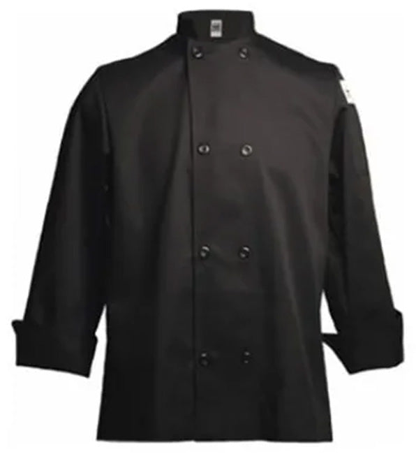 Chef Revival J061BK-M Unisex Long Sleeve Double-Breasted Chef's Jacket with Logo Buttons - Black / Medium