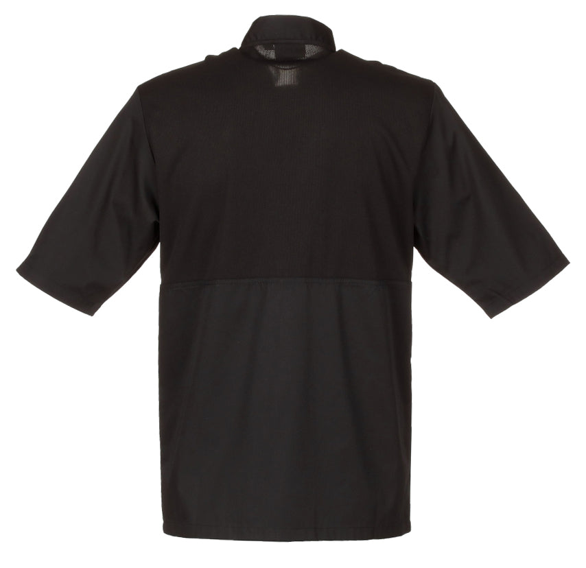 Chef Works JLCVBLK2XL Unisex Montreal Cool Vent Short Sleeve Double-Breasted Chef Coat with Cloth Covered Buttons - Black / 2X-Large