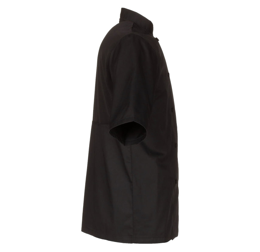 Chef Works JLCVBLK2XL Unisex Montreal Cool Vent Short Sleeve Double-Breasted Chef Coat with Cloth Covered Buttons - Black / 2X-Large