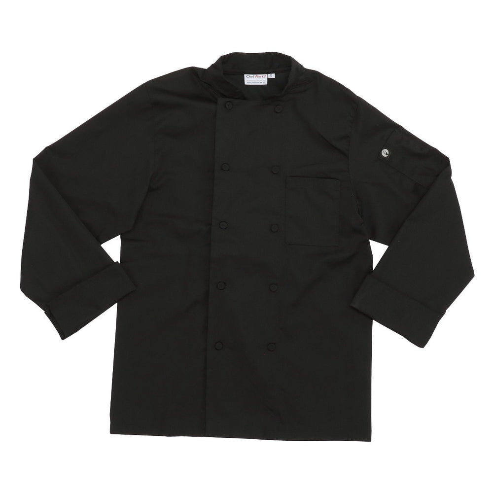 Chef Works JLLSBLK3XL Unisex Calgary Cool Vent Long Sleeve Double-Breasted Chef Coat with Cloth Covered Buttons - Black / 3X-Large