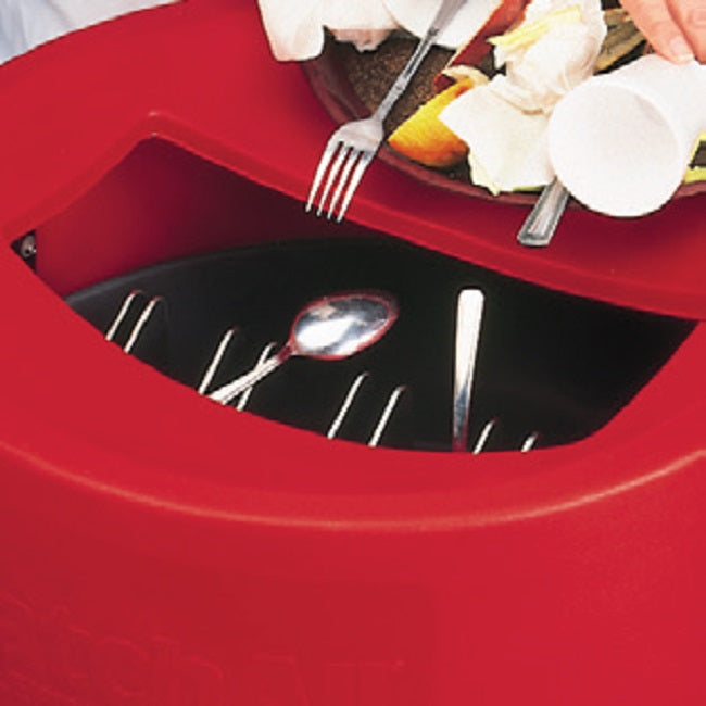 San jamar KA3200 Katchall Plastic Round Trash Can Flatware Retriever Lid 22-1/4"Dia. x 10-1/2"H - Red - for 32 Gal Containers