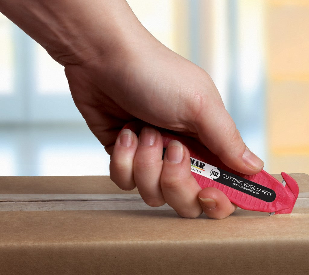 San Jamar KK401 Klever Kutter Disposable Box Cutter with Recessed Blade & Ergonomic Contour Handle - Red