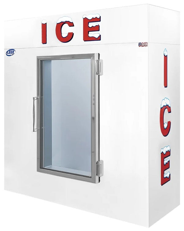 Leer L065UAGE Flat Front 1 Glass Door Auto Defrost Indoor Ice Merchandiser 64" - (130) 10-lb. Bag/Capacity - 65 cu. ft.
